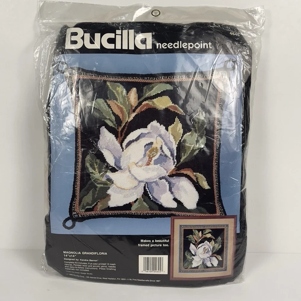 Bucilla Magnolia Grandiflora Needlepoint Picture/Pillow Kit 14x14 #4645 1990 NEW